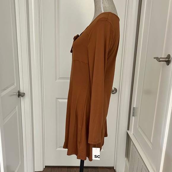 NWT Sonoma Juniors Brown Long Sleeve Princess Fit & Flare Dress Size Large - Picture 2 of 8